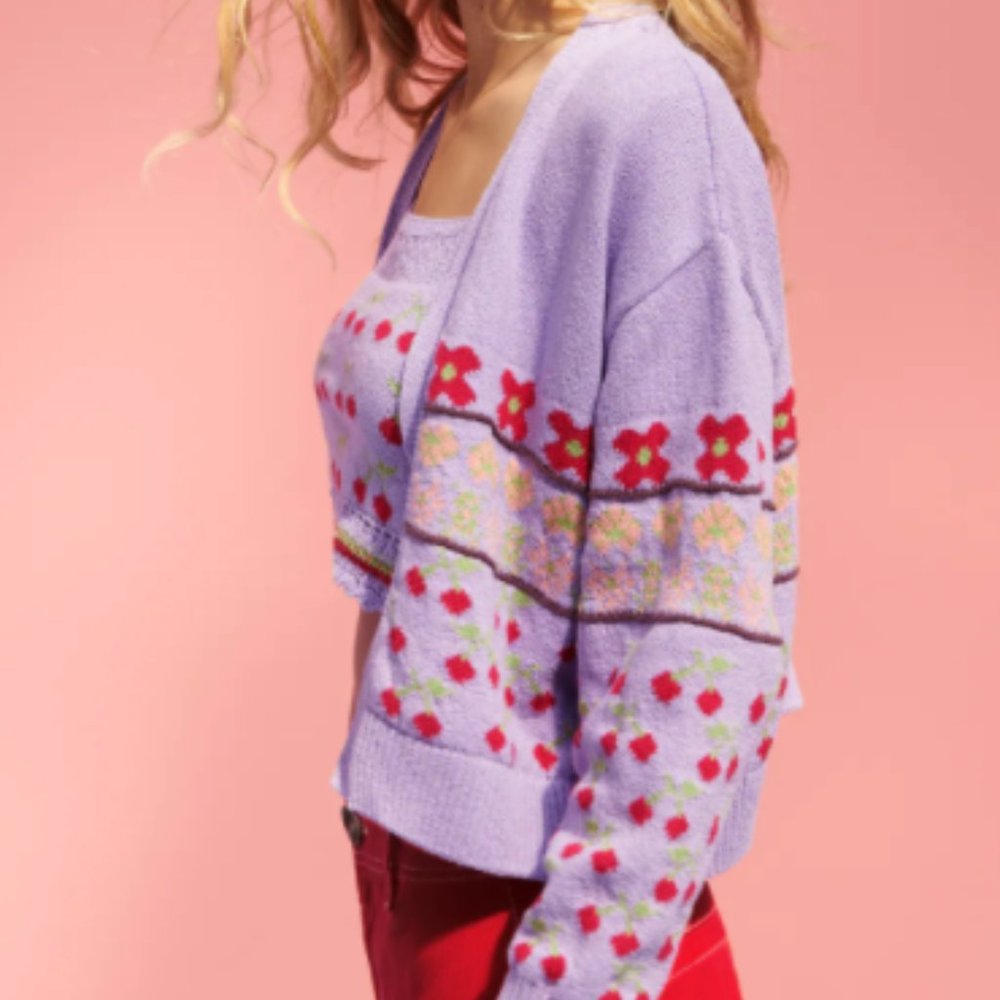 Zara Jacquard Knit Cardigan Set in Lilac